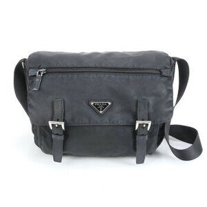 Prada Tessuto Triangle Logo Leather Shoulder Bag Crossbody Black REM